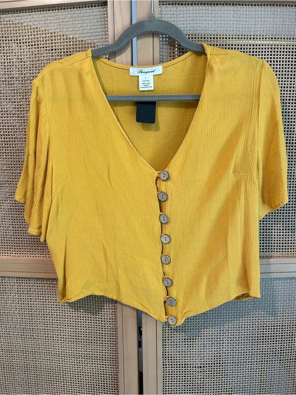 Passport Yellow Button-Front V-Neck Crop Top